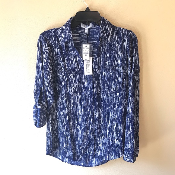 Express Tops - Express Slim Fit Line Print Portofino Shirt